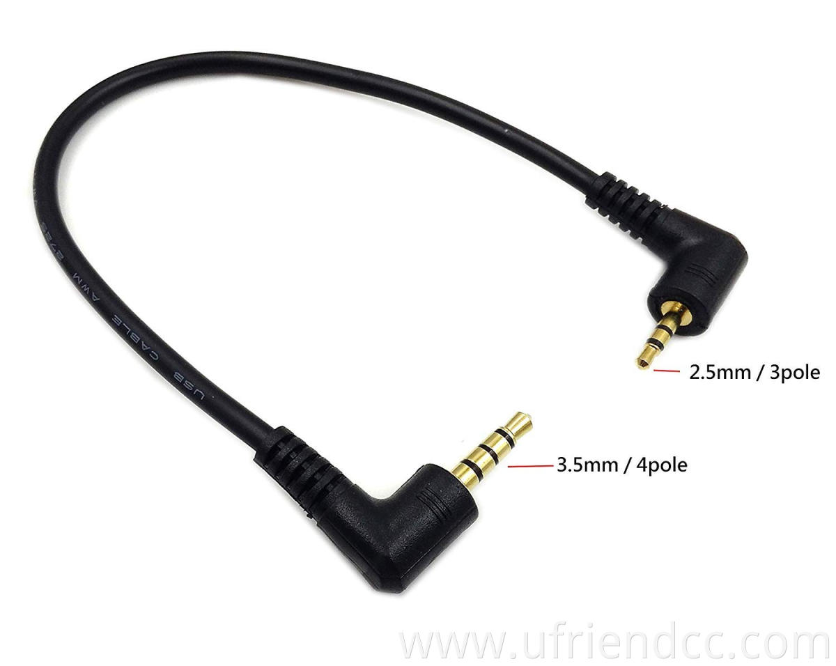 Mono TRS TRRS Stereo Plug Aux Cable Angle 3.5mm 4 Pole to 2.5mm 3 Pole Headset Stereo Audio Aux Extender Stereo Jack Cable